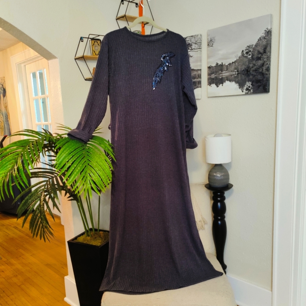 Grey Ribbed Sweater Maxi Dress